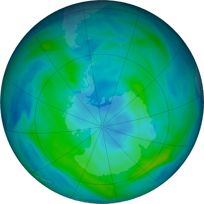 Antarctic ozone map for 12 March 2020